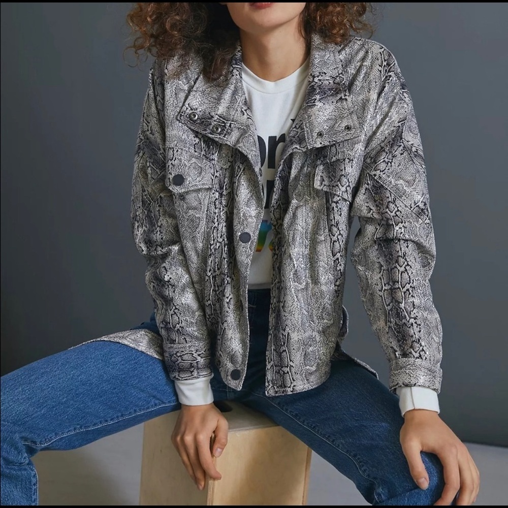NWT Blank NYC Anthropologie Snake Print Faux Leather Jacket Oversized XS